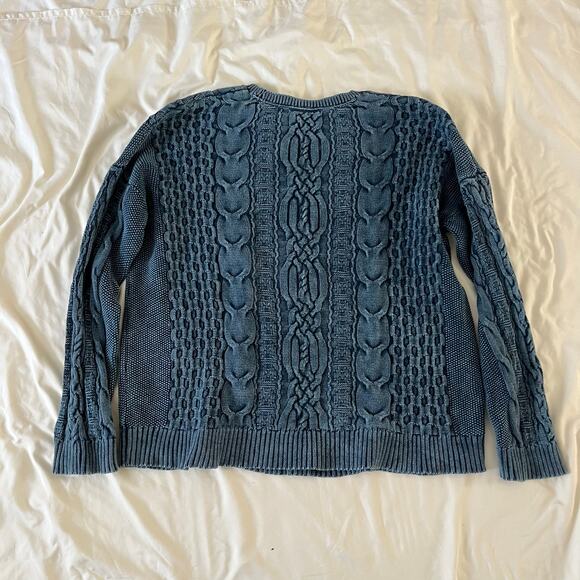 J Jill Blue Cable Knit Pullover Sweater Wmns L Tall Fisherman Casual - Picture 6 of 9